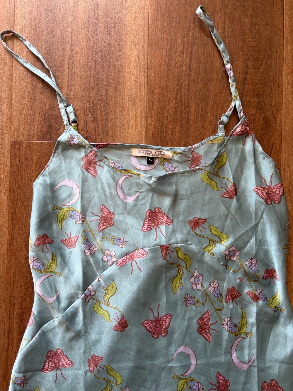 Their Nibs Teal Butterfly Moon Print Slip Dress Nightgown Y2K Fairycore Whimsy - Picture 3 of 6